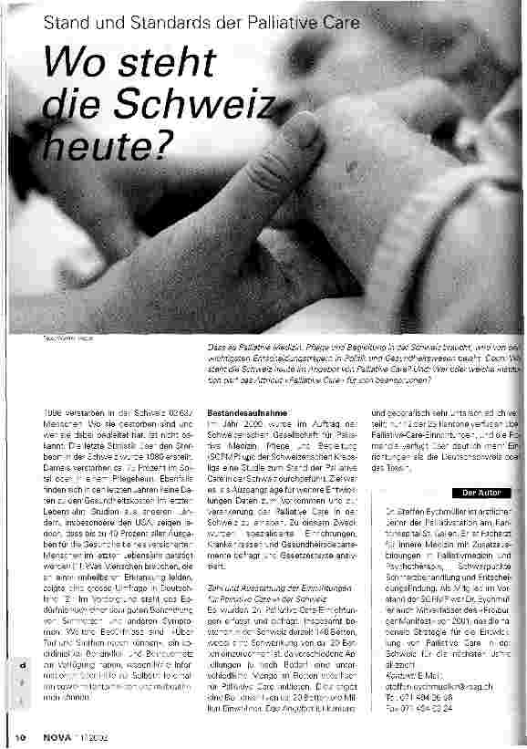 Vorschauseite 1: Wo steht die Schweiz heute? Stand und Standards der Palliative Care