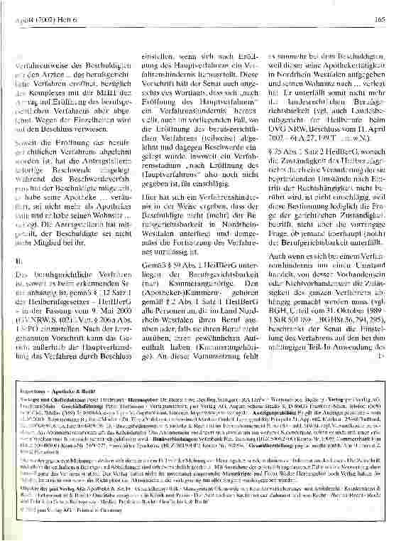 Vorschauseite 2: Einstellung des berufsgerichtlichen Verfahrens wegen Beendigung der Tätigkeit als Apotheker und Verlegung des Wohnsitzes aus dem Bereich der landesrechtlichen Berufsgerichtsbarkei…