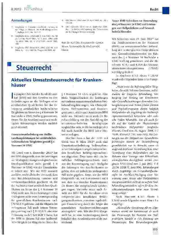 Vorschauseite 1: Aktuelles Umsatzsteuerrecht für Krankenhäuser