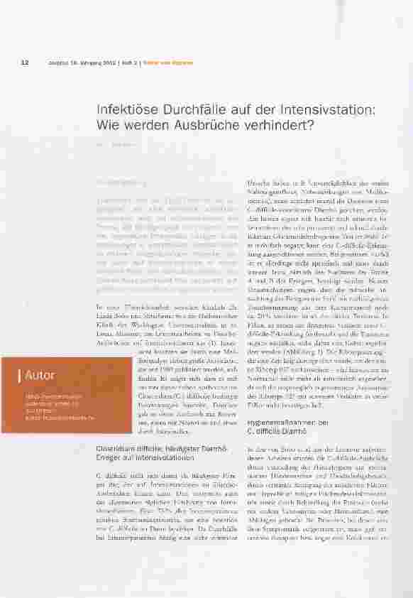 Vorschauseite 1: Infektiöse Durchfälle auf der Intensivstation: Wie werden Ausbrüche verhindert?