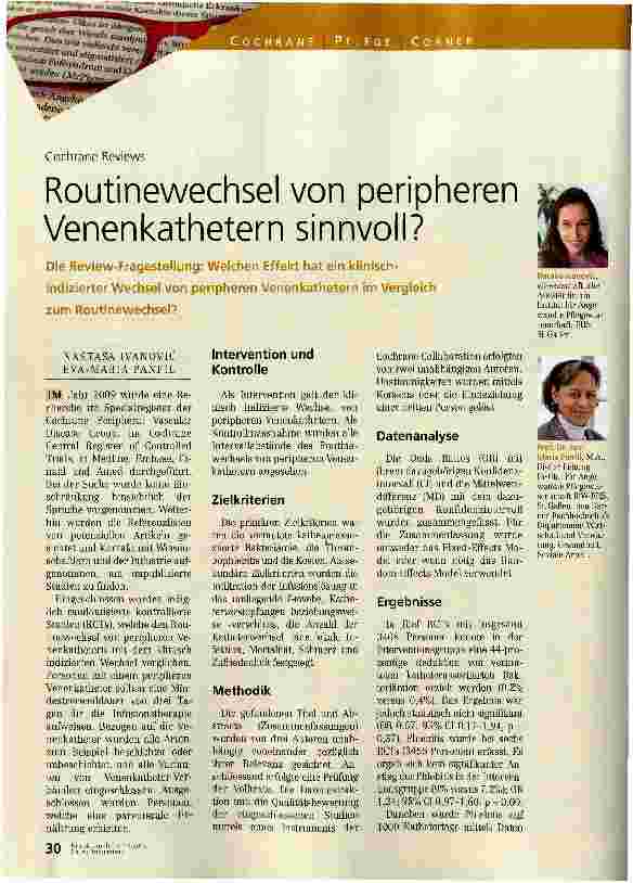Vorschauseite 1: Routinewechsel von peripheren Venenkathetern sinnvoll?