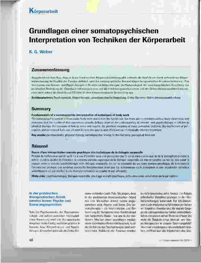 Vorschauseite 1: Grundlagen einer somatopsychischen Interpretation von Techniken der Körperarbeit