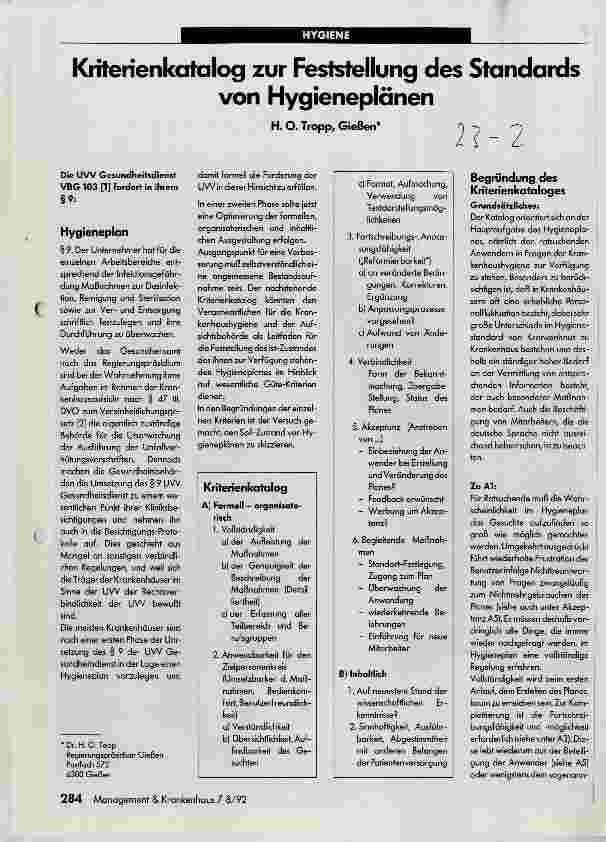Vorschauseite 1: Kriterienkatalog zur Feststellung des Standards von Hygieneplänen