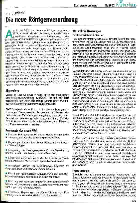Vorschauseite 1: Die neue Röntgenverordnung