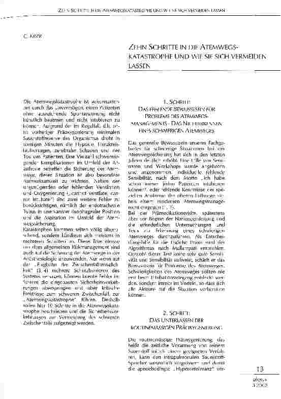 Vorschauseite 1: Zehn Schritte in die Atemwegskatastrophe und wie sie sich vermeiden lassen