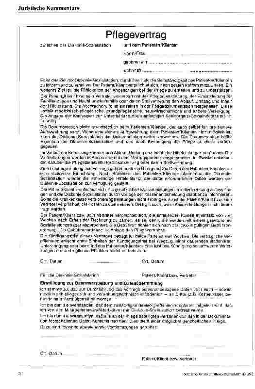 Vorschauseite 2: Der neue Pflegevertrag für Sozialstationen des Diakonischen Werkes Württemberg