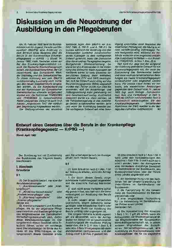 Vorschauseite 1: Diskussion um die Neuordnung der Ausbildung in den Pflegeberufen
