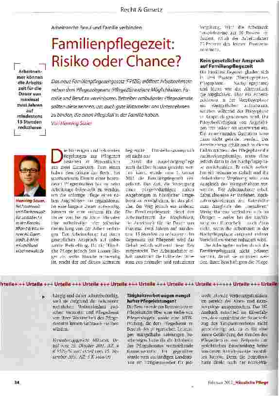 Vorschauseite 1: Familienpflegezeit: Risiko oder Chance?