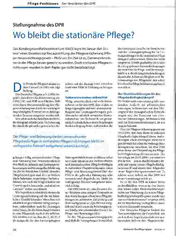 Vorschauseite 1: Wo bleibt die stationäre Pflege?
