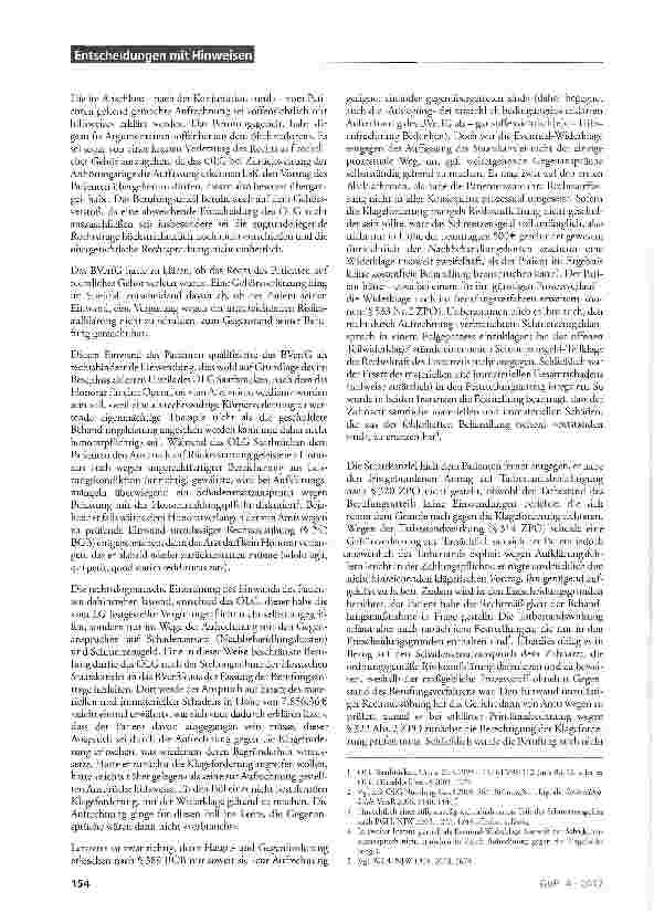 Vorschauseite 2: Gehörsverletzung infolge bewussten Übergehens des Einwands unzureichender Risikoaufklärung gegen einen Anspruch auf Zahnarzthonorar