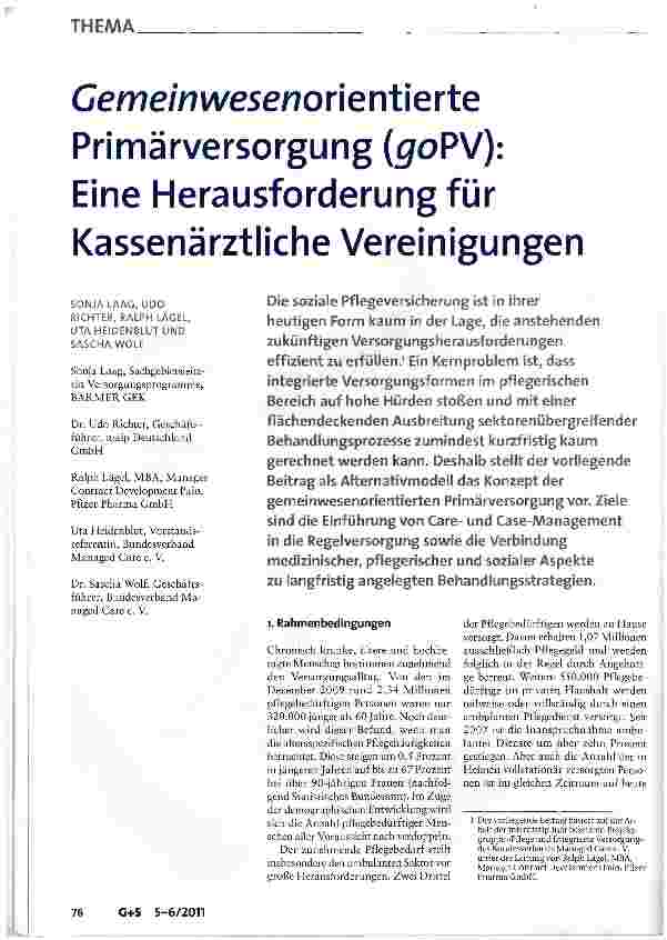 Vorschauseite 1: Gemeinwesenorientierte Primärversorgung (goPV): Eine Herausforderung für Kassenärztliche Vereinigungen