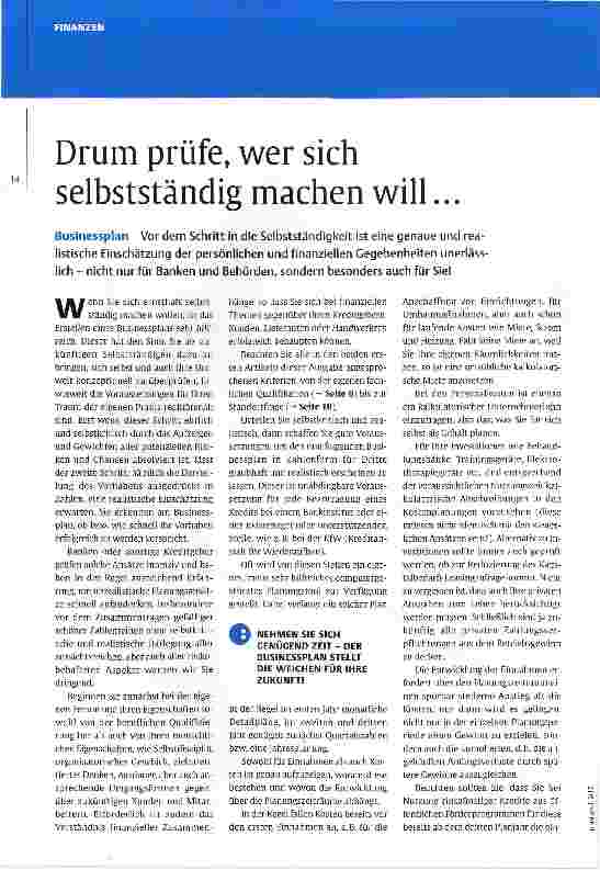 Vorschauseite 1: Drum prüfe, wer sich selbstständig machen will... Drum prüfe, wer sich selbstständig machen will...