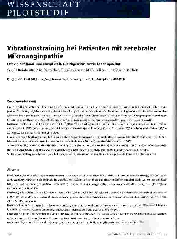 Vorschauseite 1: Vibrationstraining bei Patienten mit zerebraler Mikroangiopathie