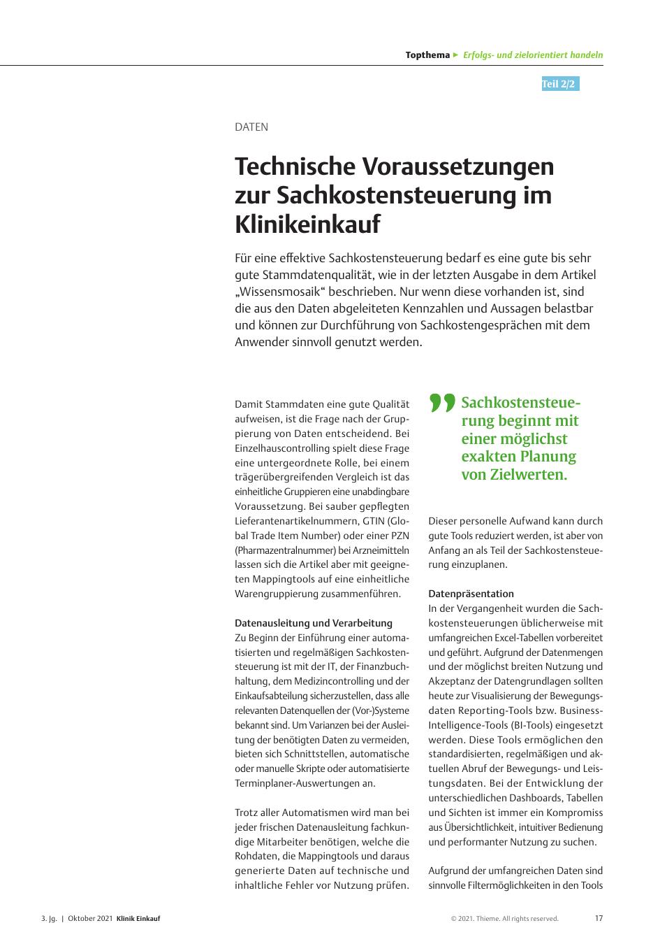 Vorschauseite 1: Daten: Technische Voraussetzungen zur Sachkostensteuerung im Klinikeinkauf