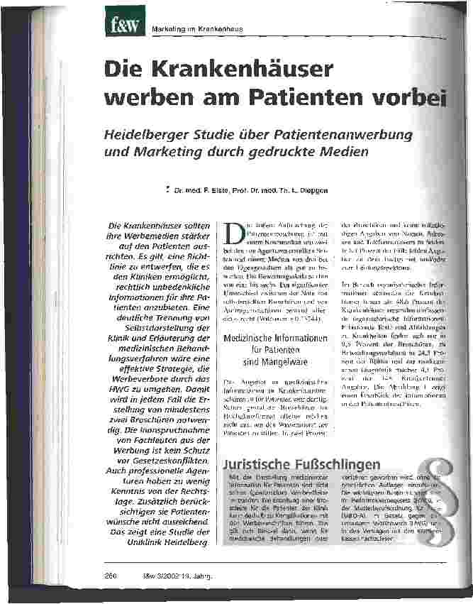 Vorschauseite 1: Die Krankenhäuser werben am Patienten vorbei