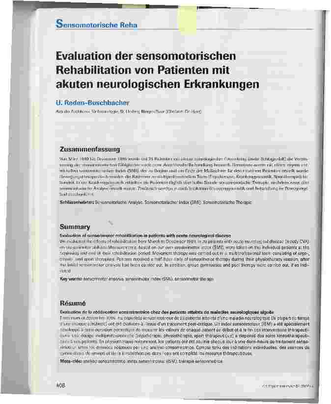 Vorschauseite 1: Evaluation der sensomotorischen Rehabilitation von Patienten mit akuten neurologischen Erkrankungen