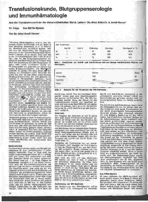 Vorschauseite 1: Transfusionskunde, Blutgruppenserologie und Immunhämatologie 21. Folge: Das MN Ss-System
