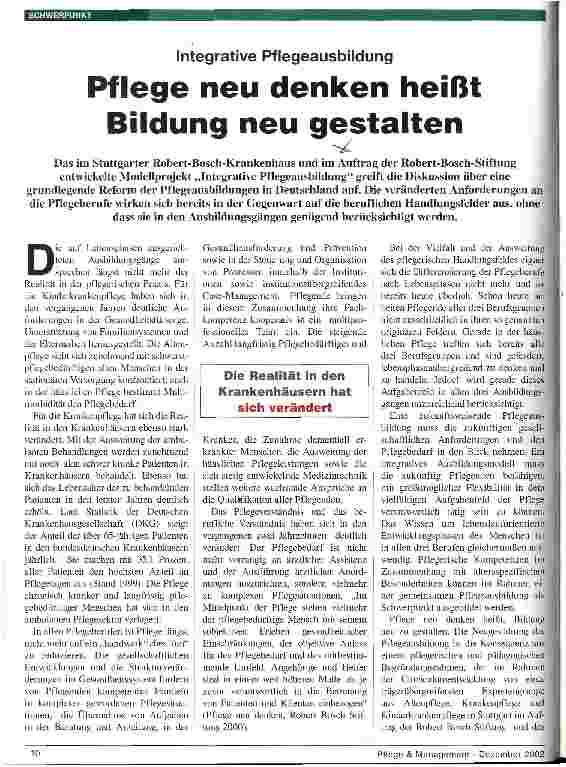 Vorschauseite 1: Pflege neu denken heißt Bildung neu gestalten Integrative Pflegeausbildung