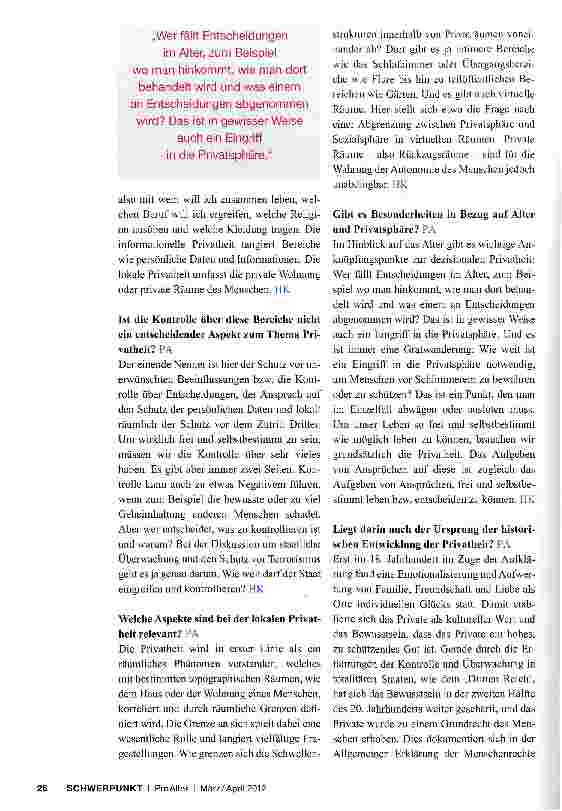 Vorschauseite 2: „Um unser Leben so frei und selbstbestimmt wie möglich leben zu können, brauchen wir grundsätzlich die Privatheit