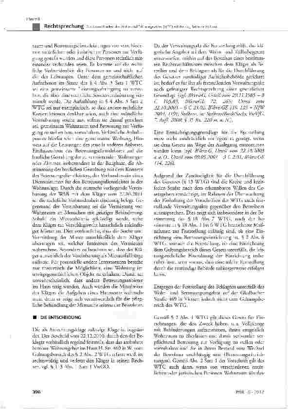 Vorschauseite 4: Zur Anwendbarkeit des Wohnund Teilhabegesetzes (WTG) auf das sog. Betreute Wohnen
