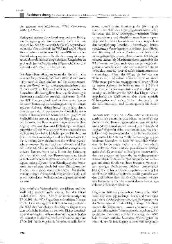 Vorschauseite 6: Zur Anwendbarkeit des Wohnund Teilhabegesetzes (WTG) auf das sog. Betreute Wohnen