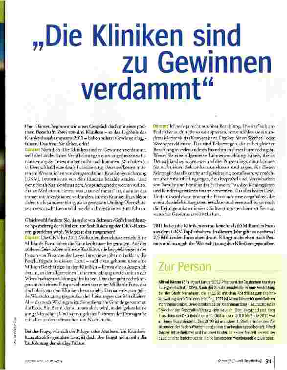Vorschauseite 2: Die Kliniken sind zu Gewinnen verdammt