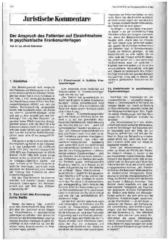 Vorschauseite 1: Der Anspruch des Patienten auf Einsichtnahme in psychische Krankenunterlagen