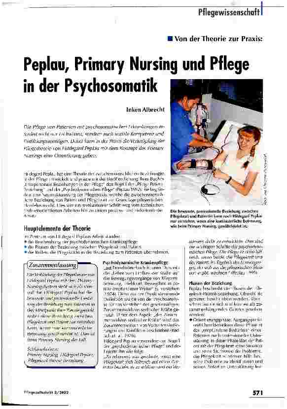 Vorschauseite 1: Peplau, Primery Nursing und Pflege in der Psychosomatik
