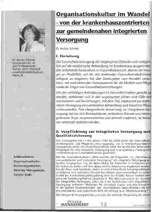 Vorschauseite 1: Organisationskultur im Wandel - von der krankenhauszentrierten zur gemeindenahen intergrierten Versorgung