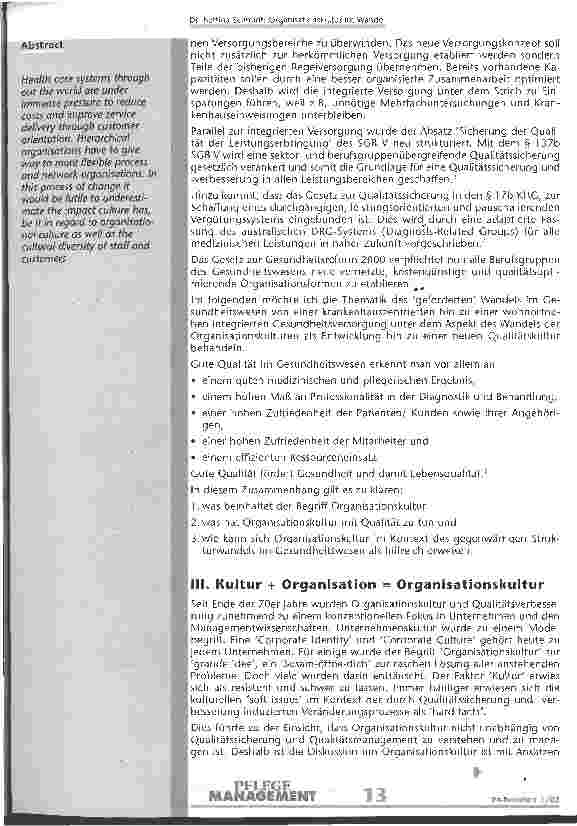 Vorschauseite 2: Organisationskultur im Wandel - von der krankenhauszentrierten zur gemeindenahen intergrierten Versorgung