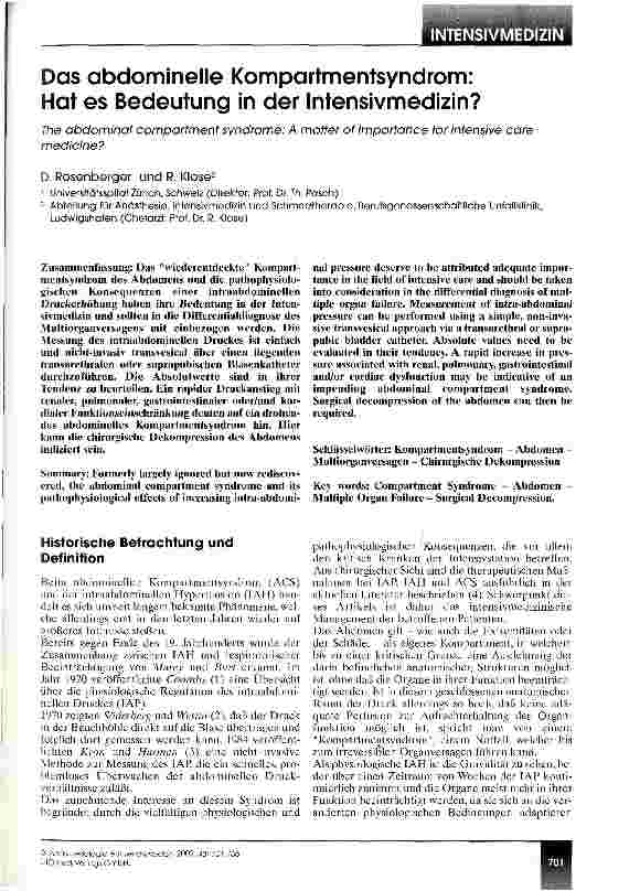 Vorschauseite 1: Das abdominelle Kompartmentsyndrom Hat es Bedeutung in der Intensivmedizin?