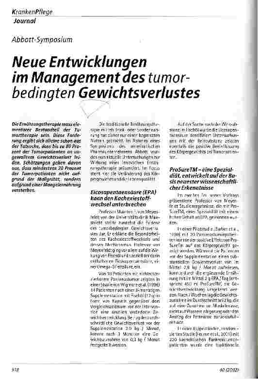 Vorschauseite 1: Neue Entwicklungen im Management des tumor-bedingten Gewichtsverlustes