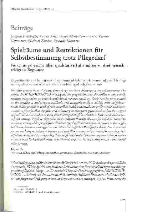 Vorschauseite 1: Spielräume und Restriktionen für Selbstbestimmung trotz Pflegedarf