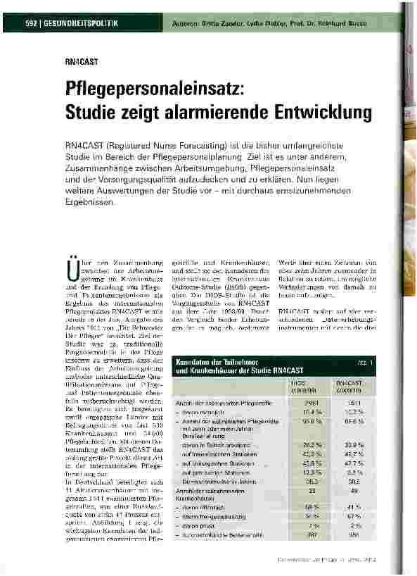 Vorschauseite 1: Pflegepersonaleinsatz: Studie zeigt alarmierende Entwicklung