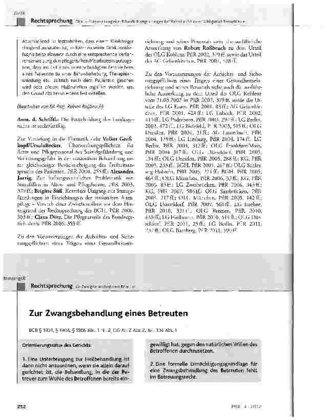 Vorschauseite 1: Zur Zwangsbehandlung eines Betreuten