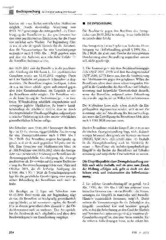 Vorschauseite 3: Zur Zwangsbehandlung eines Betreuten