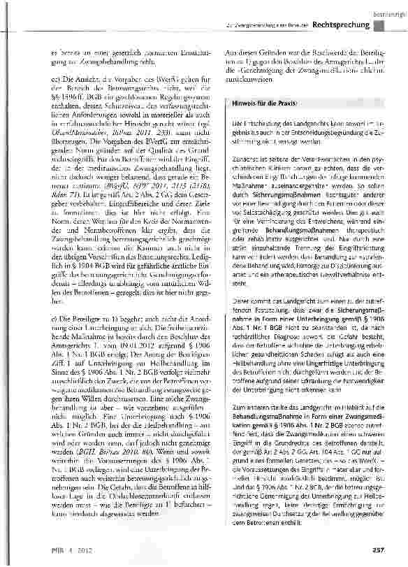 Vorschauseite 6: Zur Zwangsbehandlung eines Betreuten