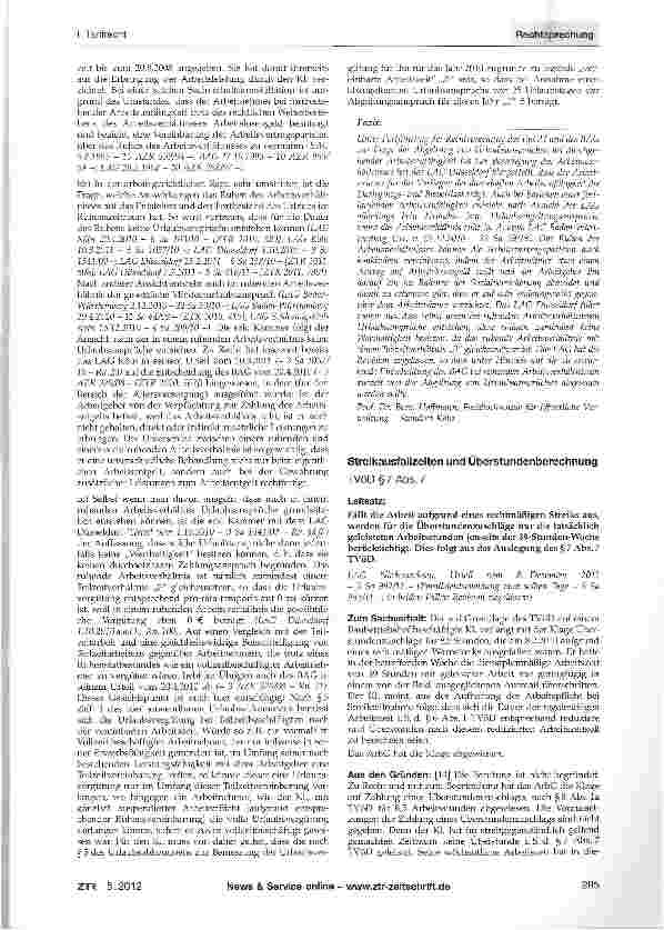 Vorschauseite 1: Streikausfallzeiten und Überstundenberechnung TVöD§7 Abs. 7