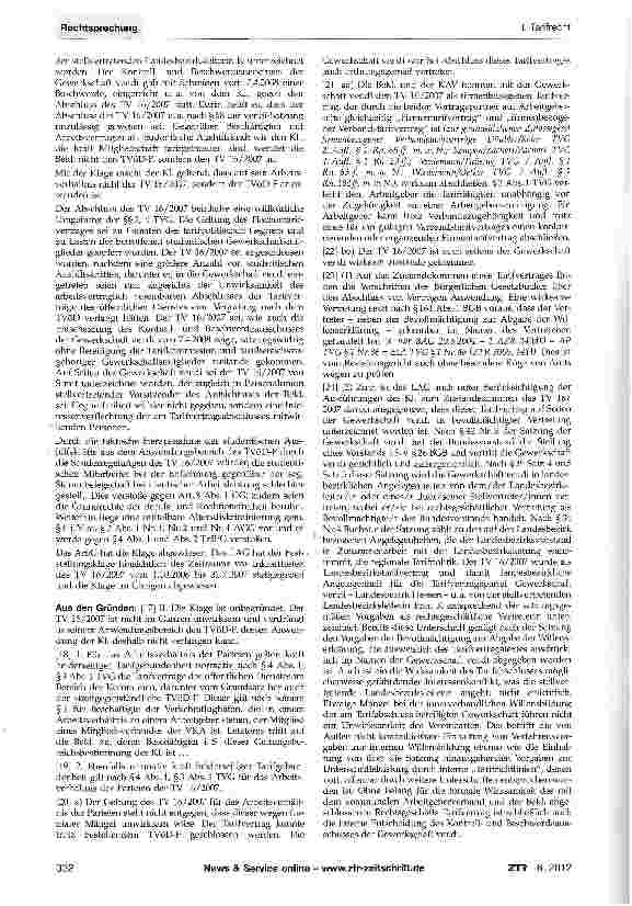 Vorschauseite 2: Unwirksamkeit einer Tarifbestimmung - (Teil-) Nichtigkeit eines Tarifvertrages