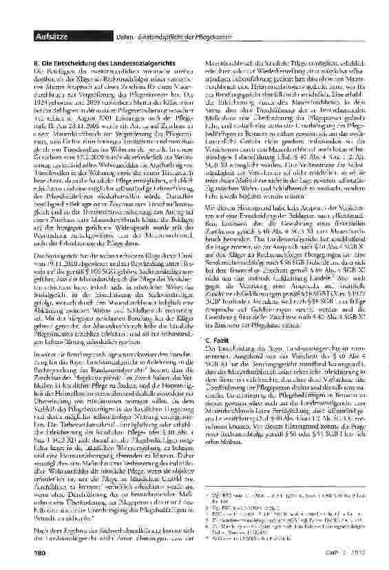 Vorschauseite 2: Neue Rechtsprechung zur Einstandspflicht der Pflegekassen Zugleich Anmerkungen zum Urteil des Bayer. Landessozialgerichts vom 18.4.2012