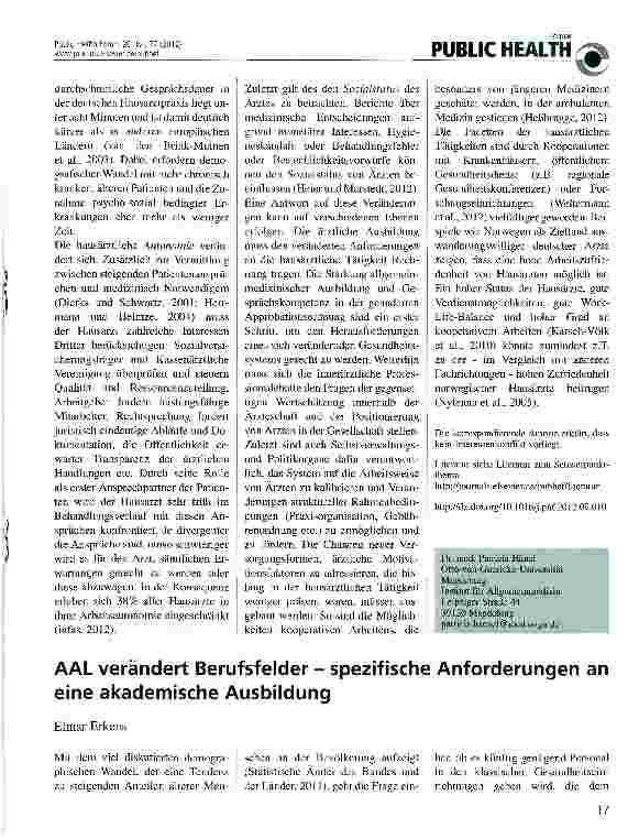 Vorschauseite 1: AAL verändert Berufsfelder - spezifische Anforderungen an eine akademische Ausbildung