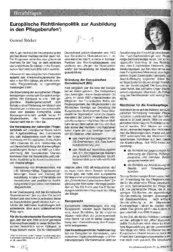 Vorschauseite 1: Europäische Richtlinienpolitik zur Ausbildung in den Pflegeberufen