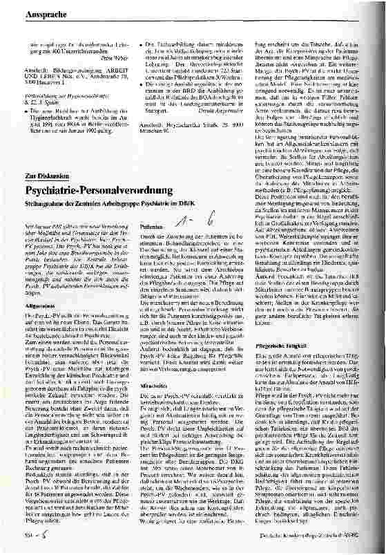 Vorschauseite 1: Zur Diskussion: Psychiatrie-Personalverordnung Stellungnahme der zentralen Arbeitsgruppe Psychiatrie im DBfK