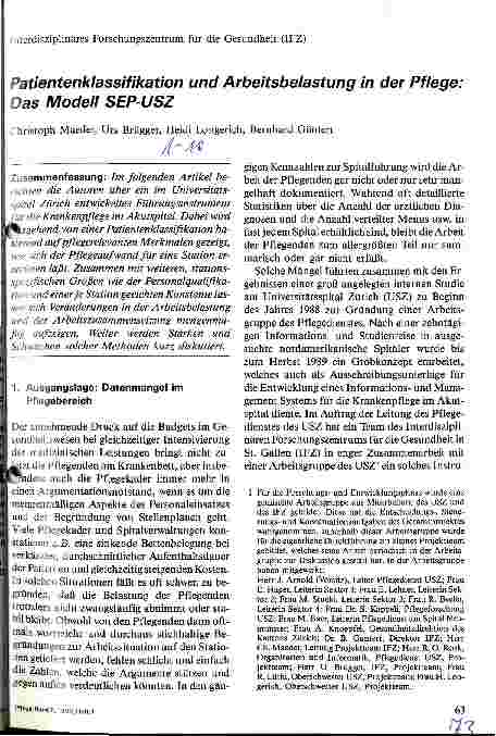 Vorschauseite 1: Patientenklassifikation und Arbeitsbelastung in der Pflege: Das Modell SEP-USZ