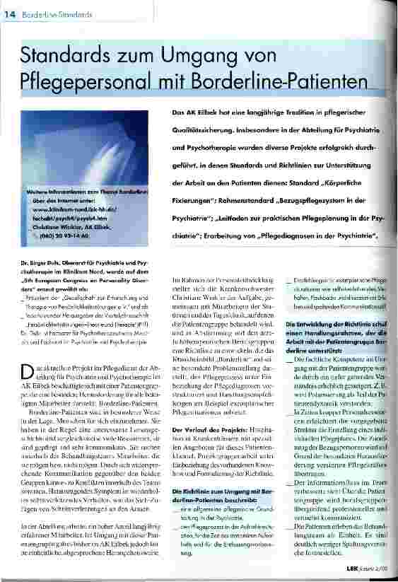 Vorschauseite 1: Standards zum Umgang von Pflegepersonal mit Borderline-Patienten