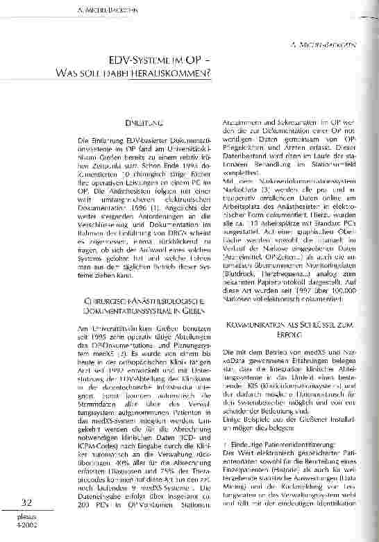 Vorschauseite 1: EDV-Systeme im OP - Was soll dabei herauskommen?