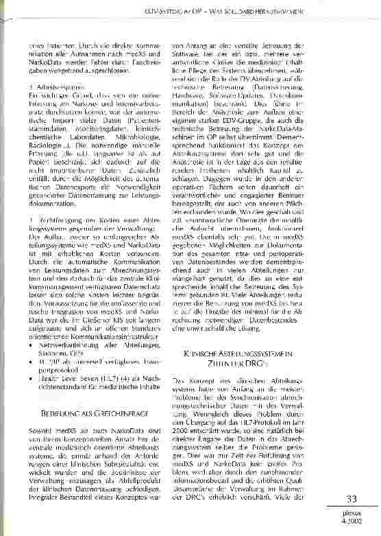 Vorschauseite 2: EDV-Systeme im OP - Was soll dabei herauskommen?