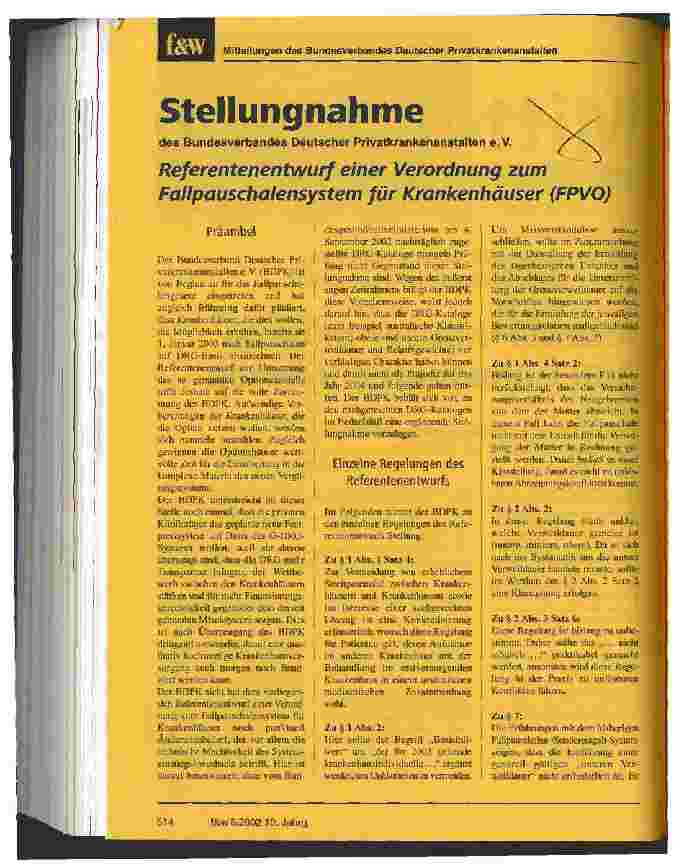 Vorschauseite 1: Stellungnahme Referentenentwurf einer Verordnung zum Fallpauschalensystem für Krankenhäuser (FPVO)