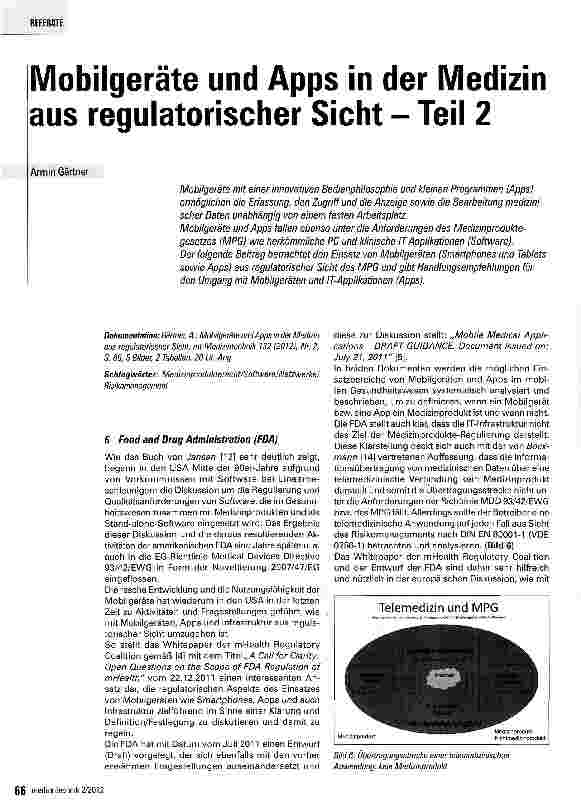 Vorschauseite 1: Mobilgeräte und Apps in der Medizin aus regulatorischer Sicht - Teil 2