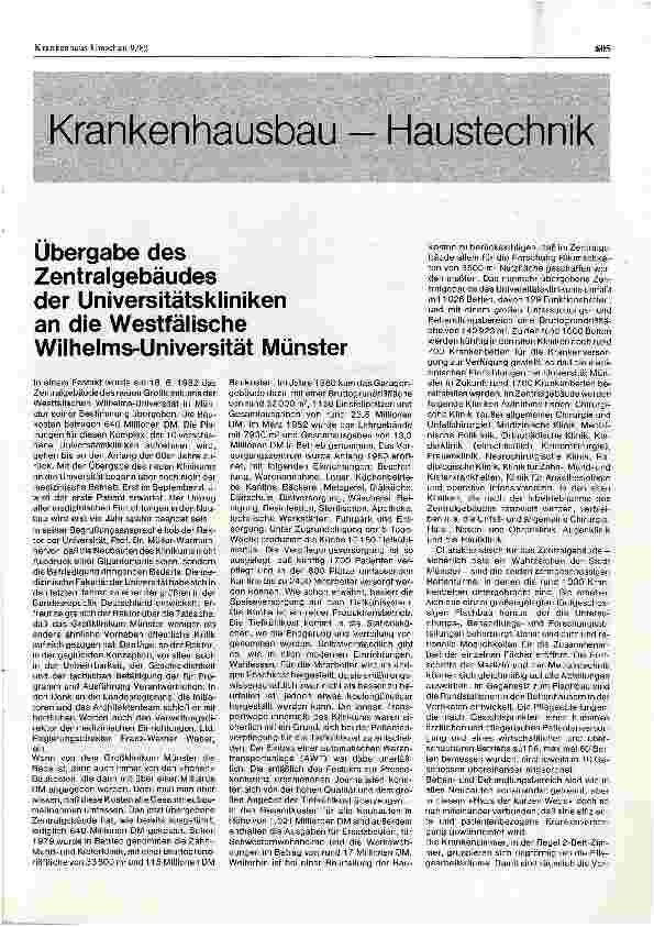 Vorschauseite 1: Übergabe des Zentralgebäudes der Universitätskliniken an die Westfälische Wilhelms-Universität Münster